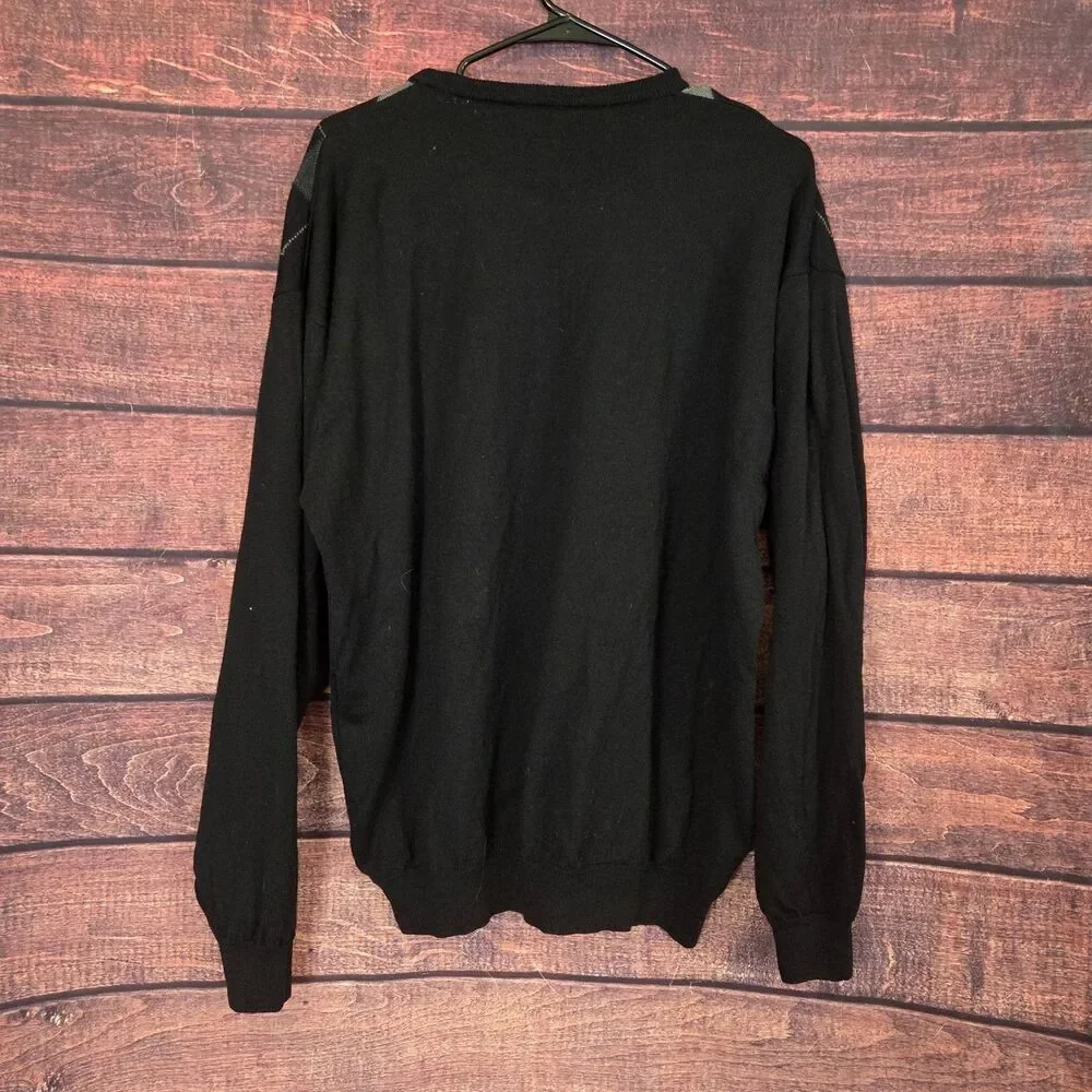 Brandini Argyle Black & Gray‎ Pullover WOOL Sweater Mens XL Made in Italy